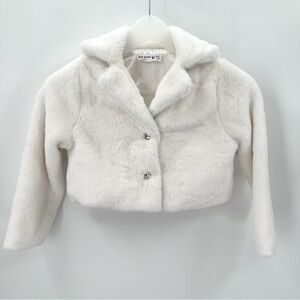 KNIT WORKS Faux Fur Shrug Jacket Girls XXS 4/5 Youth Ivory White Cropped Dressy